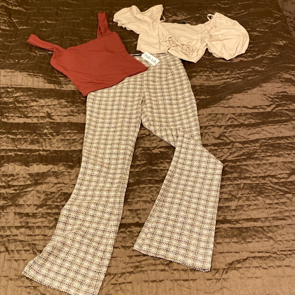 Fab’rik plaid pants with gold fleck